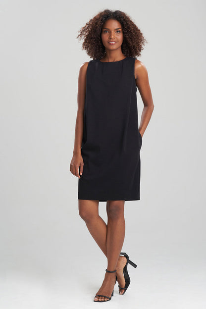 Buy Light Weight Ponte Pleated Shift Dress in Black Online Black Natori