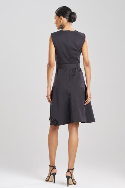 Buy Cotton Chino Fit & Flare Embroidered Dress in Black Online Black Natori