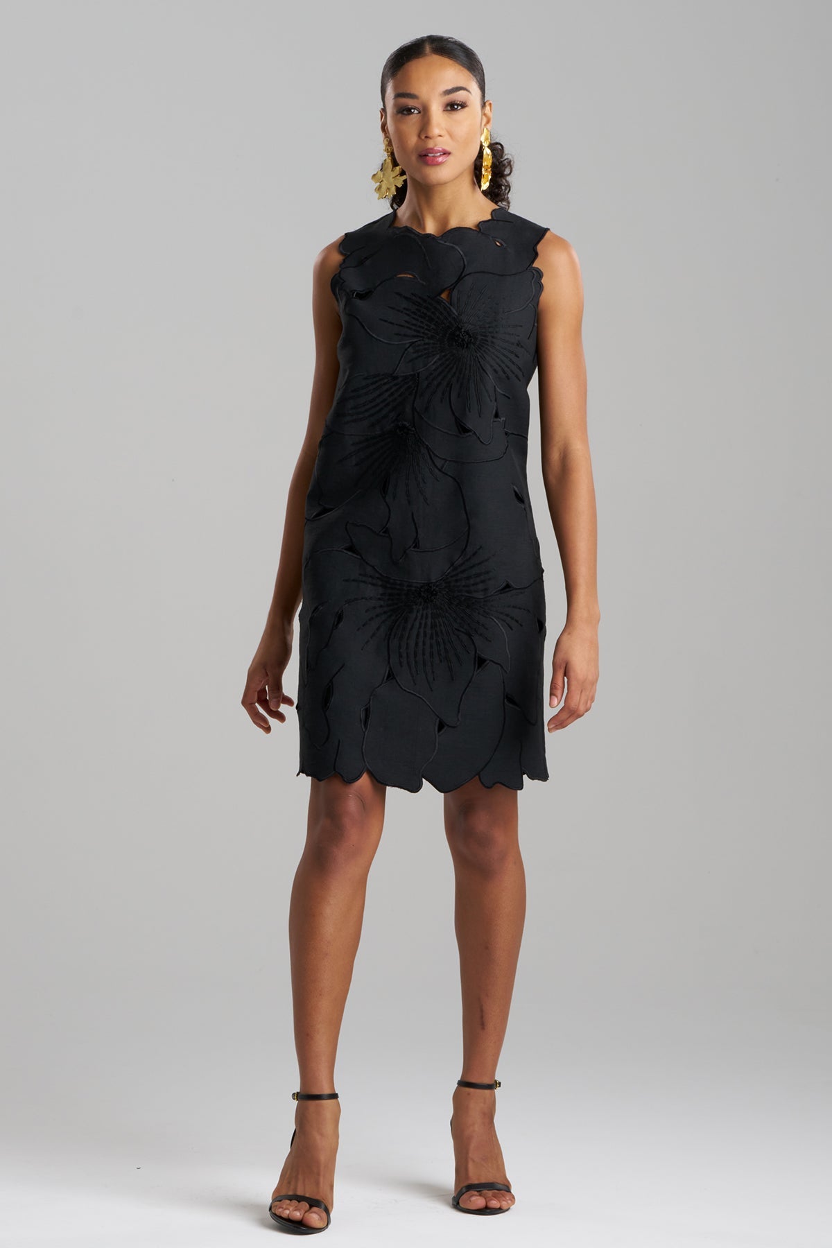 Couture Canvas Embellished Shift Dress Black Natori