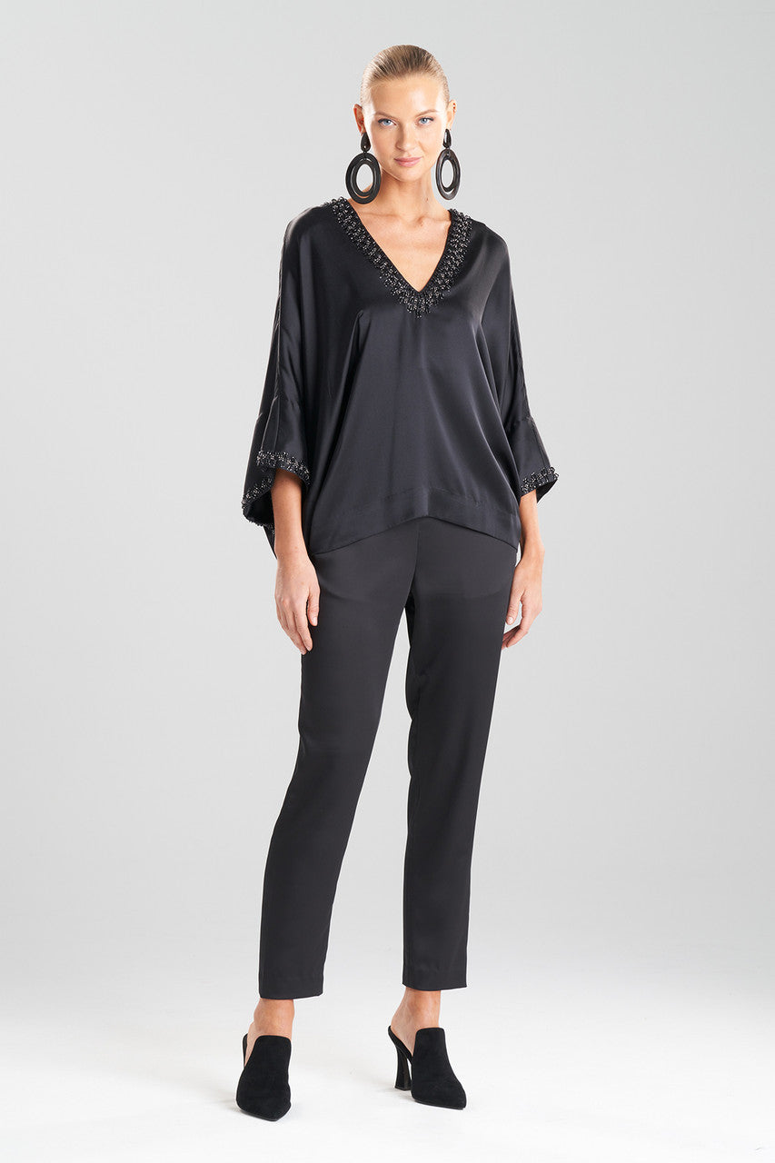 Buy Key Essentials Silk Embroidered Kimono Sleeve Top in Black Online Black Natori