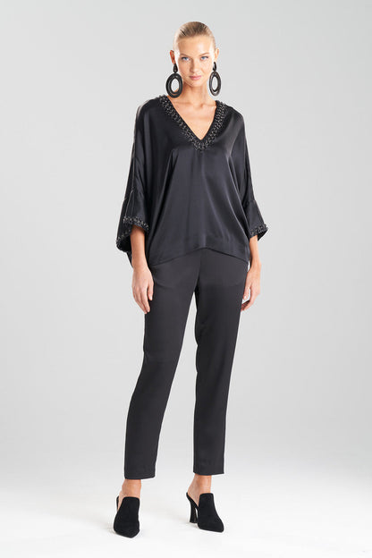 Buy Key Essentials Silk Embroidered Kimono Sleeve Top in Black Online Black Natori