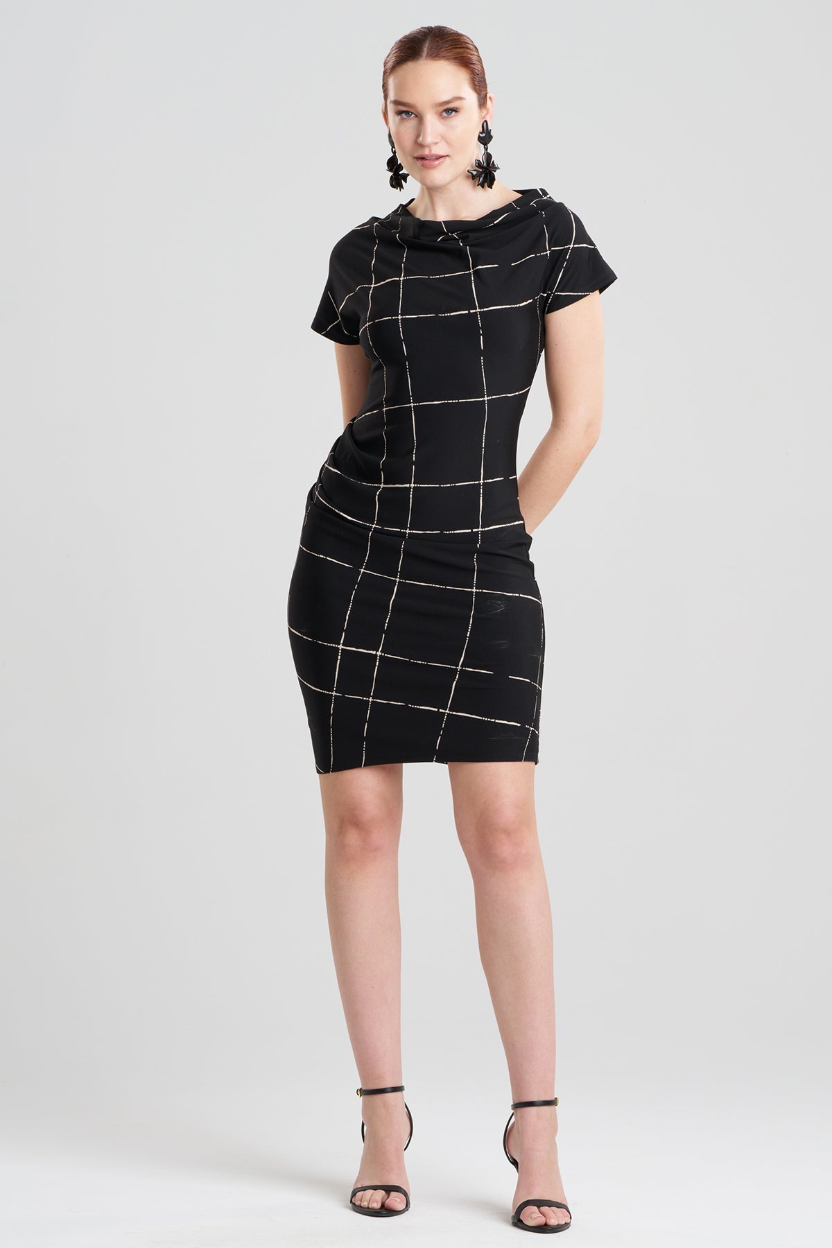 Zia Crepe Knit Asymmetric Drape Dress Black Natori