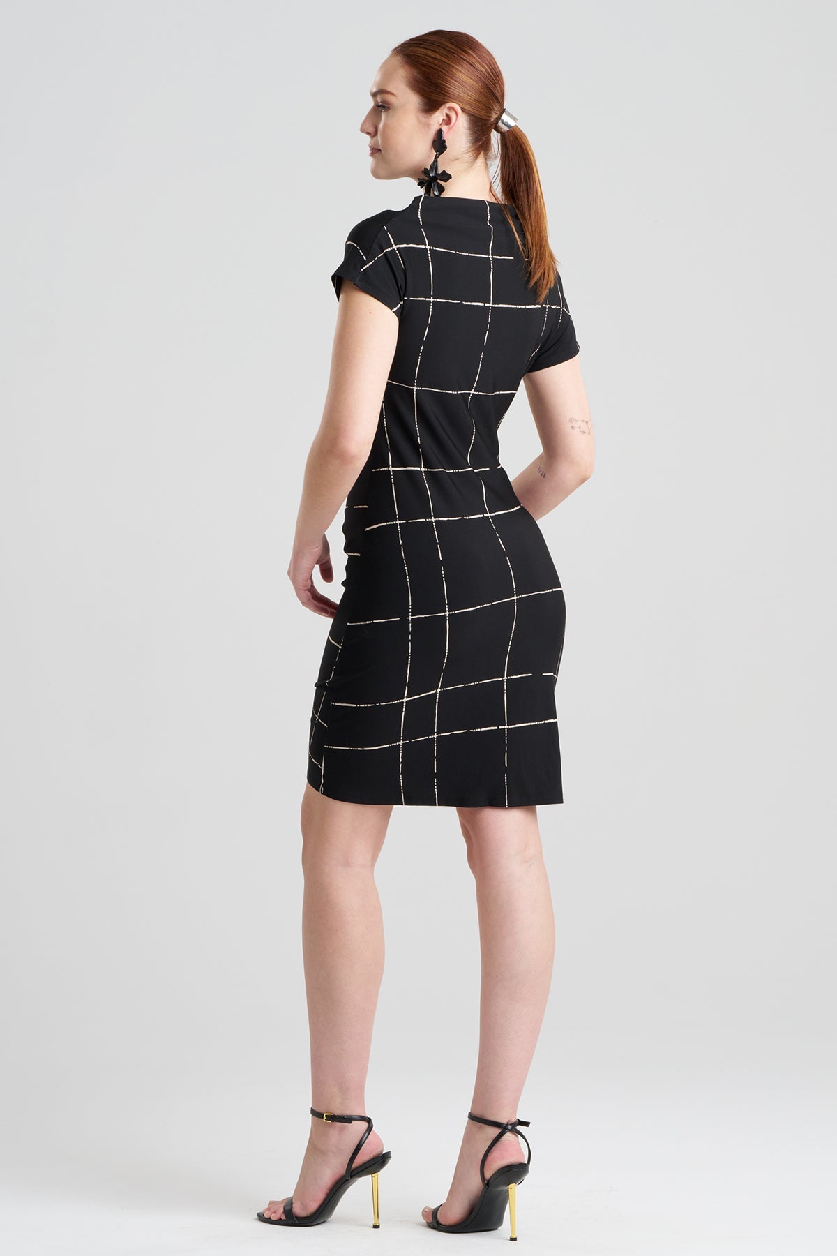 Zia Crepe Knit Asymmetric Drape Dress Black Natori