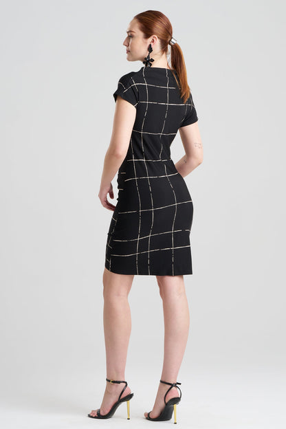 Zia Crepe Knit Asymmetric Drape Dress Black Natori