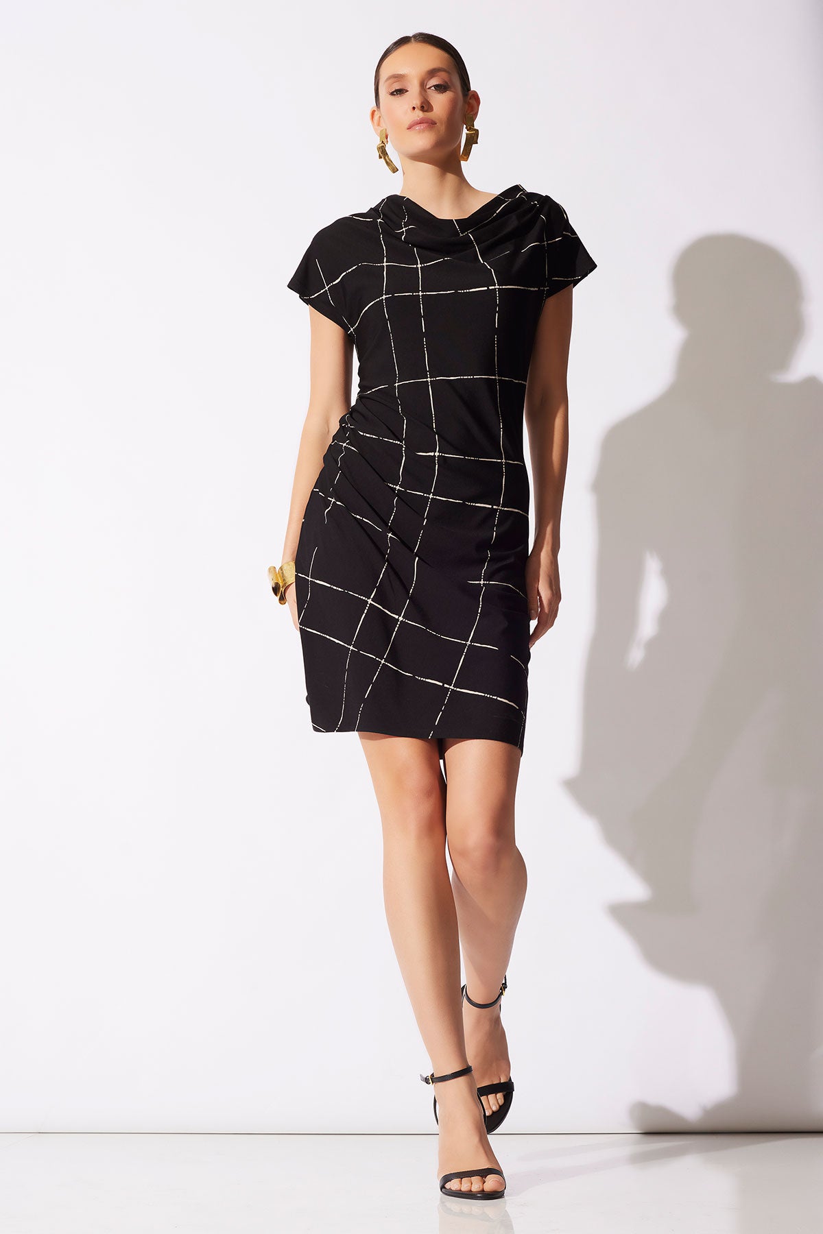 Zia Crepe Knit Asymmetric Drape Dress Black Natori