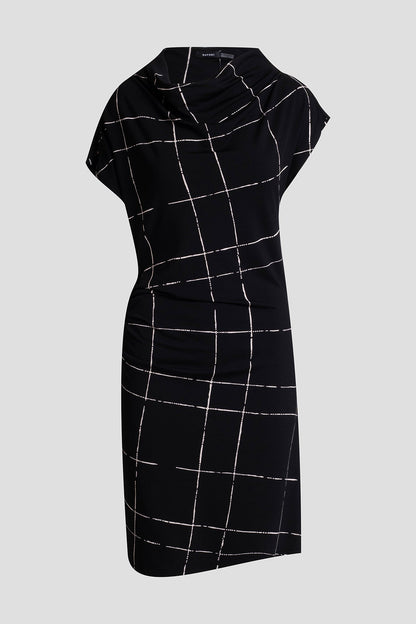 Zia Crepe Knit Asymmetric Drape Dress Black Natori
