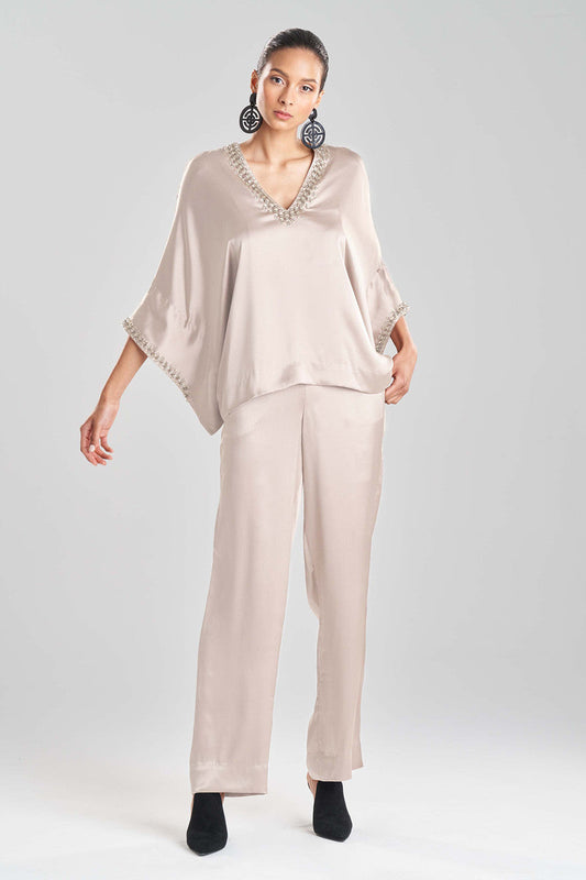 Buy Key Essentials Silk Embroidered Kimono Sleeve Top in Parchment Online Parchment Natori