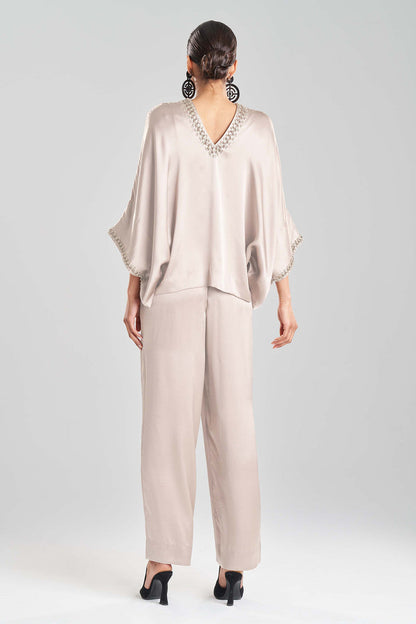 Buy Key Essentials Silk Embroidered Kimono Sleeve Top in Parchment Online Parchment Natori