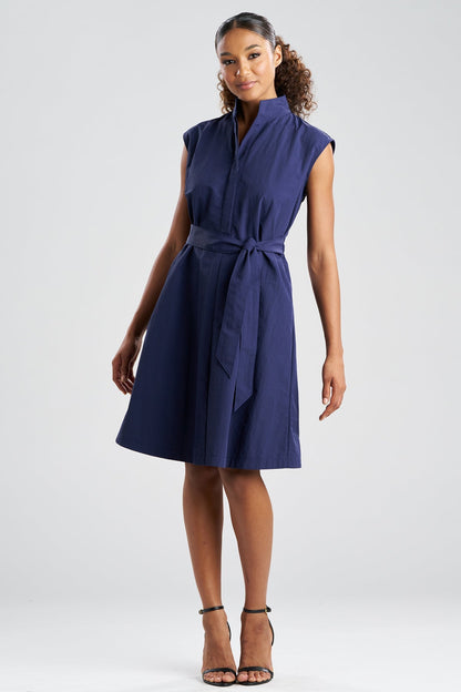Solid Taffeta Tie Front Dress Navy Natori