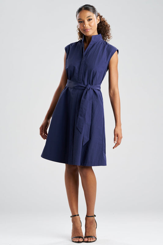 Solid Taffeta Tie Front Dress Navy Natori