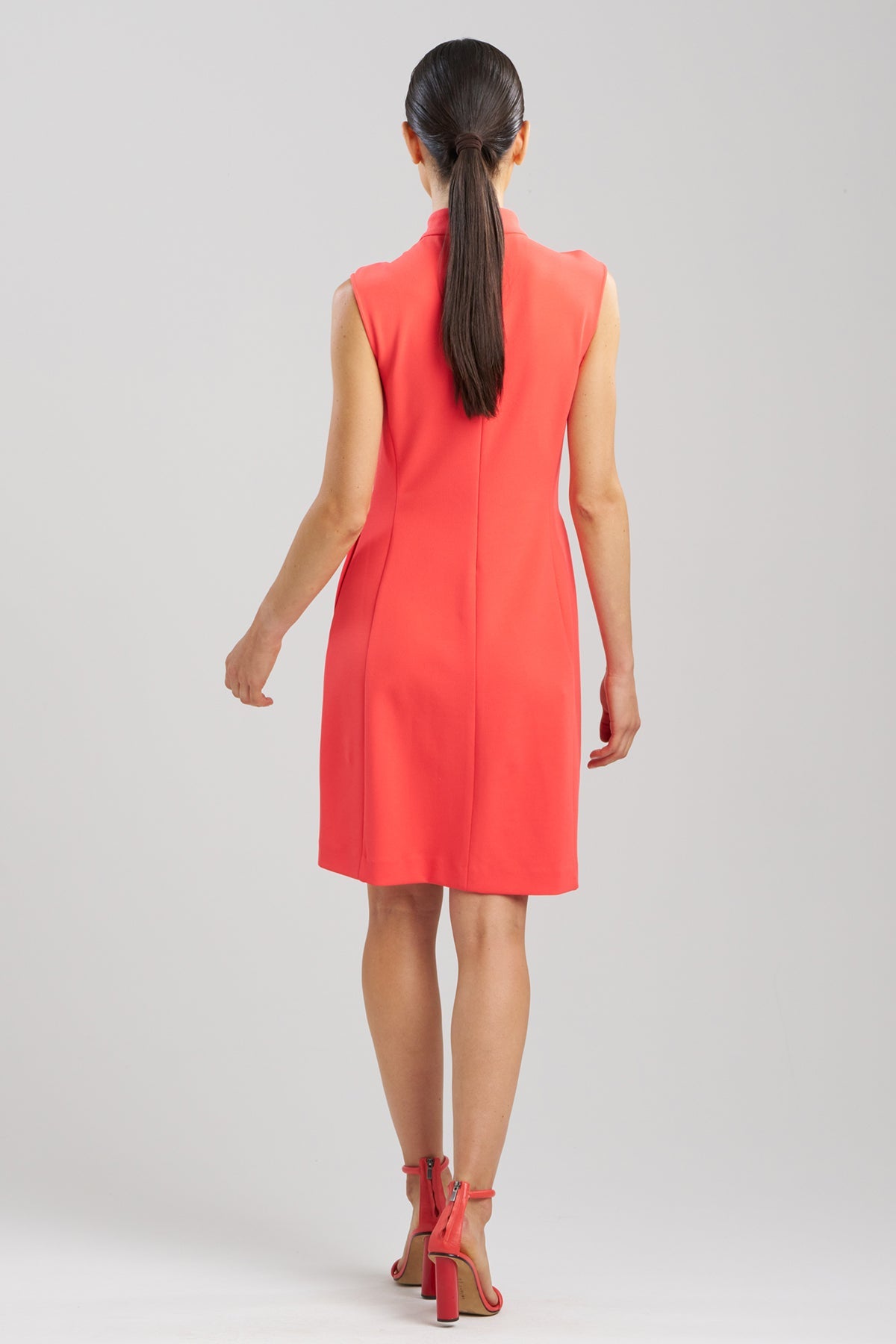 Solid Knit Crepe Raised Collar Dress Cayenne Natori