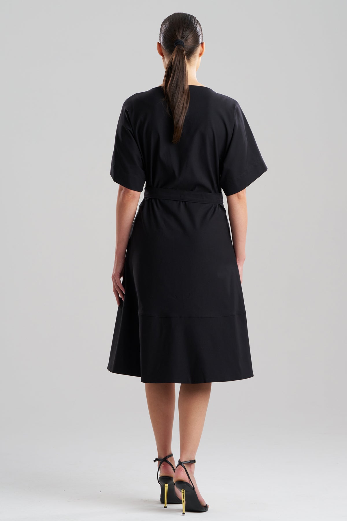 Solid Lightweight Woven Embellished Boatneck Dress Black Natori
