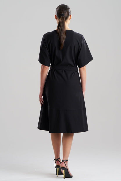 Solid Lightweight Woven Embellished Boatneck Dress Black Natori