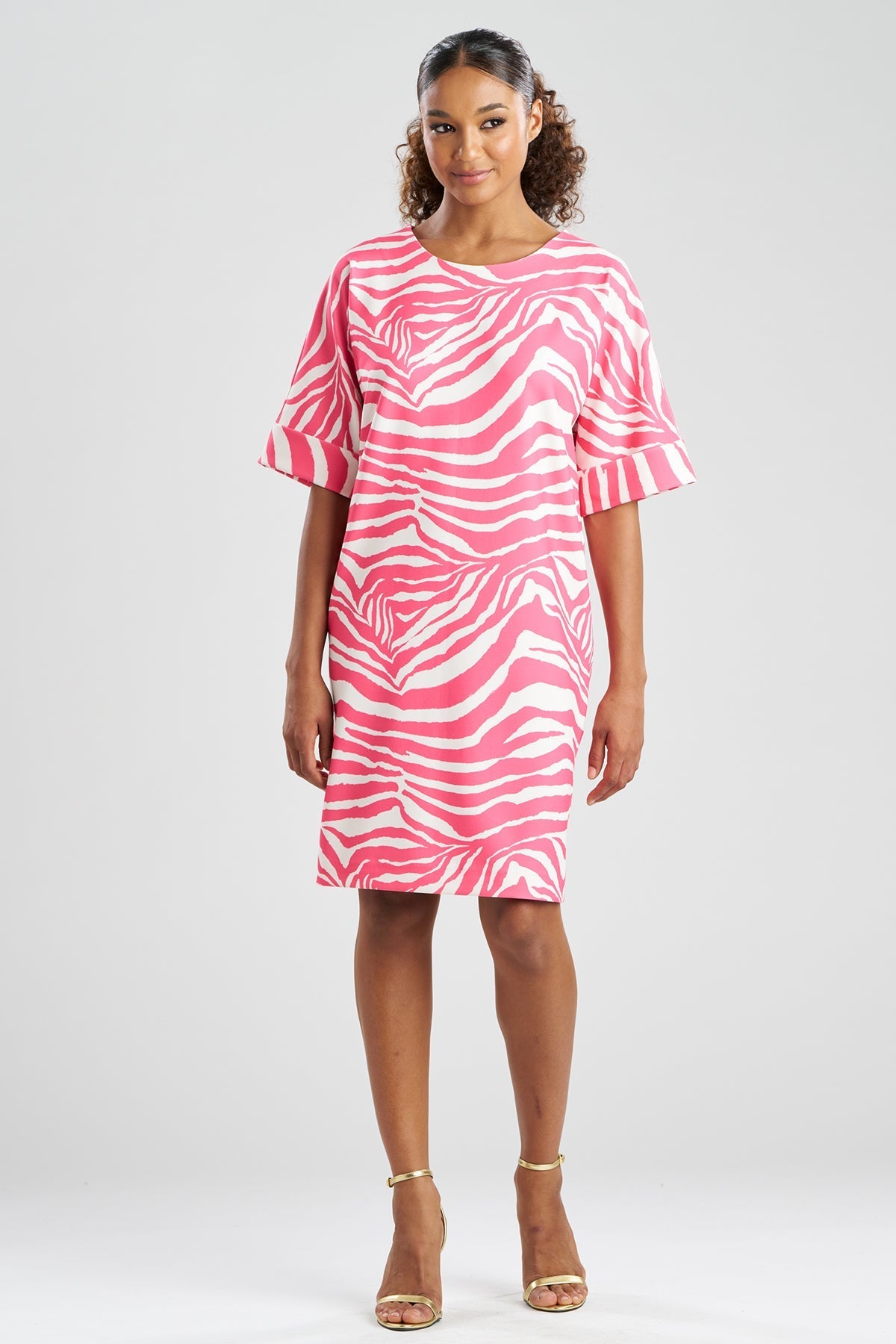 Zebra Knit Crepe T-Shirt Dress Pink/White Natori
