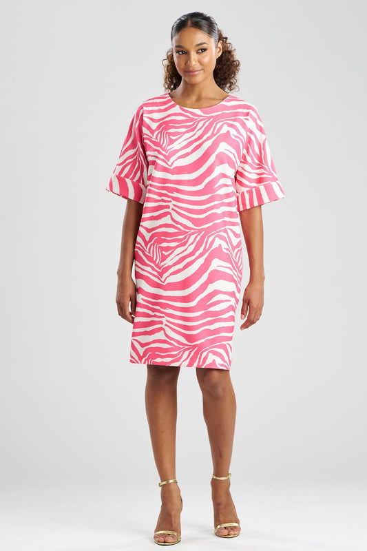 Zebra Knit Crepe T-Shirt Dress Pink/White Natori