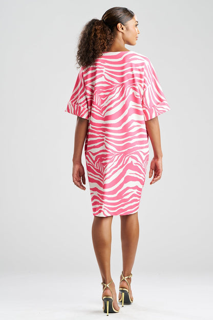Zebra Knit Crepe T-Shirt Dress Pink/White Natori