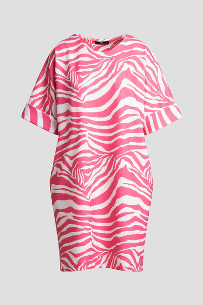 Zebra Knit Crepe T-Shirt Dress Pink/White Natori