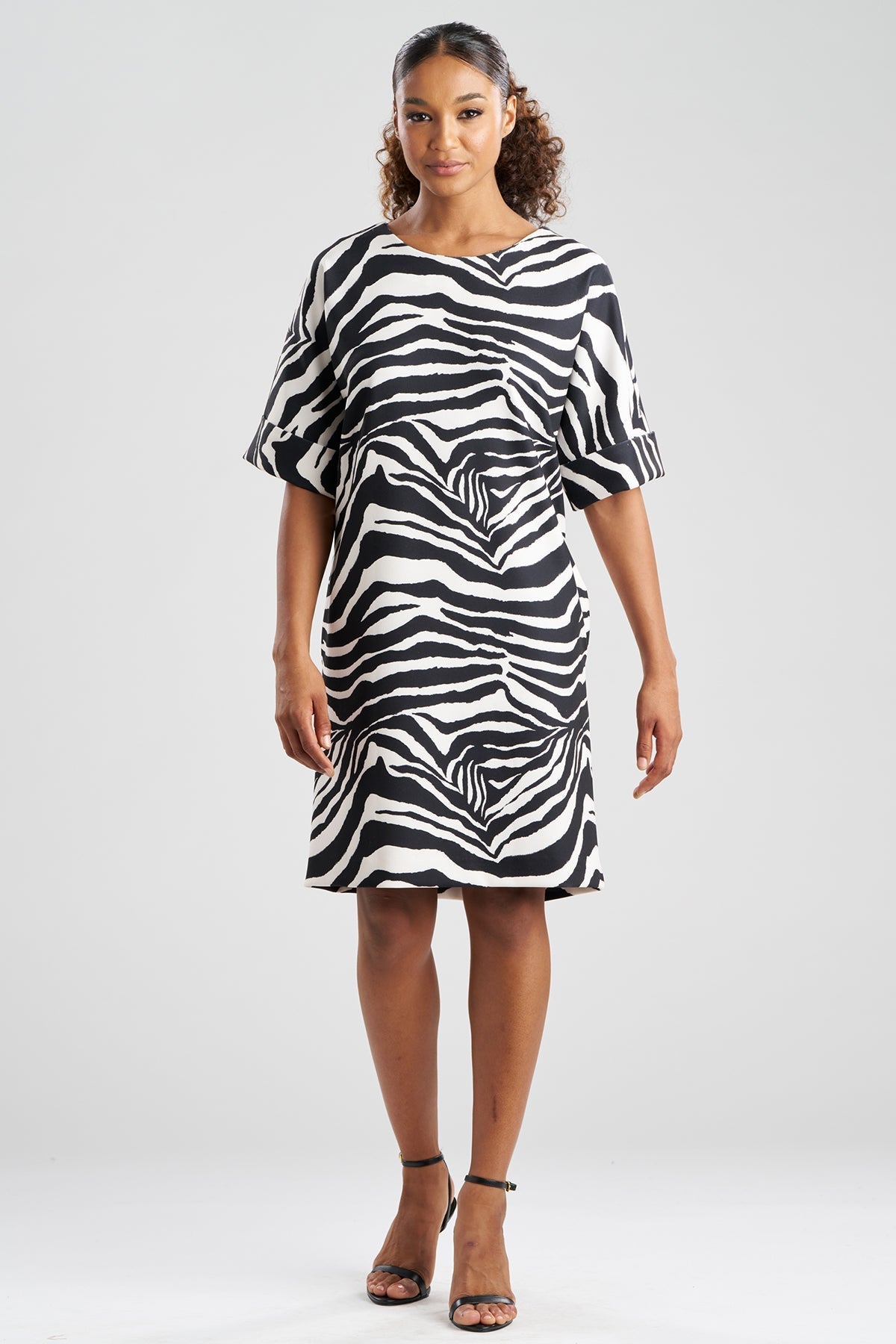 Zebra Knit Crepe T-Shirt Dress Black/White Natori
