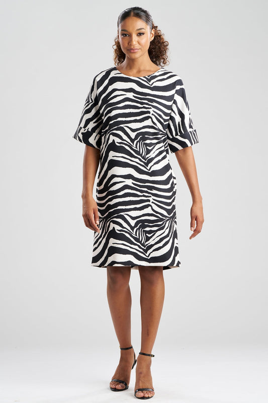 Zebra Knit Crepe T-Shirt Dress Black/White Natori