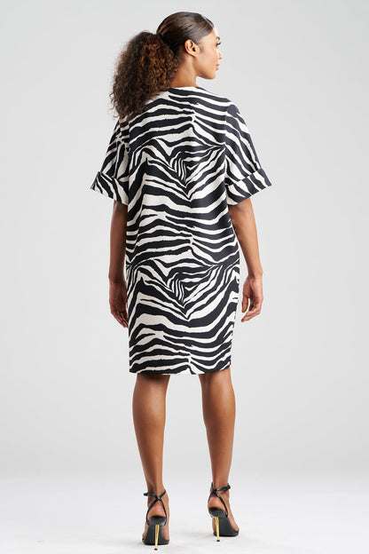 Zebra Knit Crepe T-Shirt Dress Black/White Natori