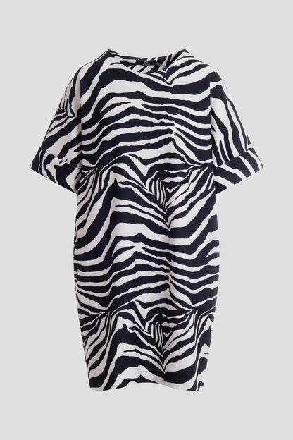Zebra Knit Crepe T-Shirt Dress Black/White Natori