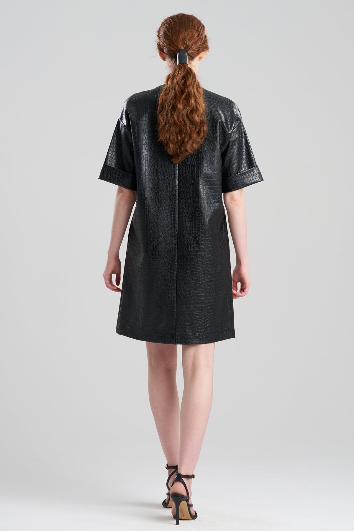 Faux Croc Leather T-Shirt Dress Black Natori