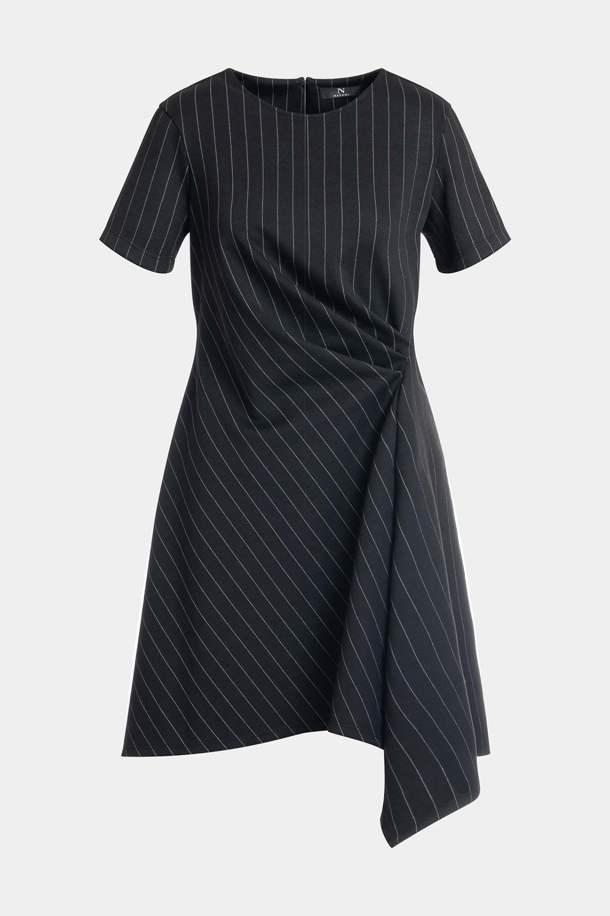 Pinstripe Knit Side Drape Dress Black/White Natori