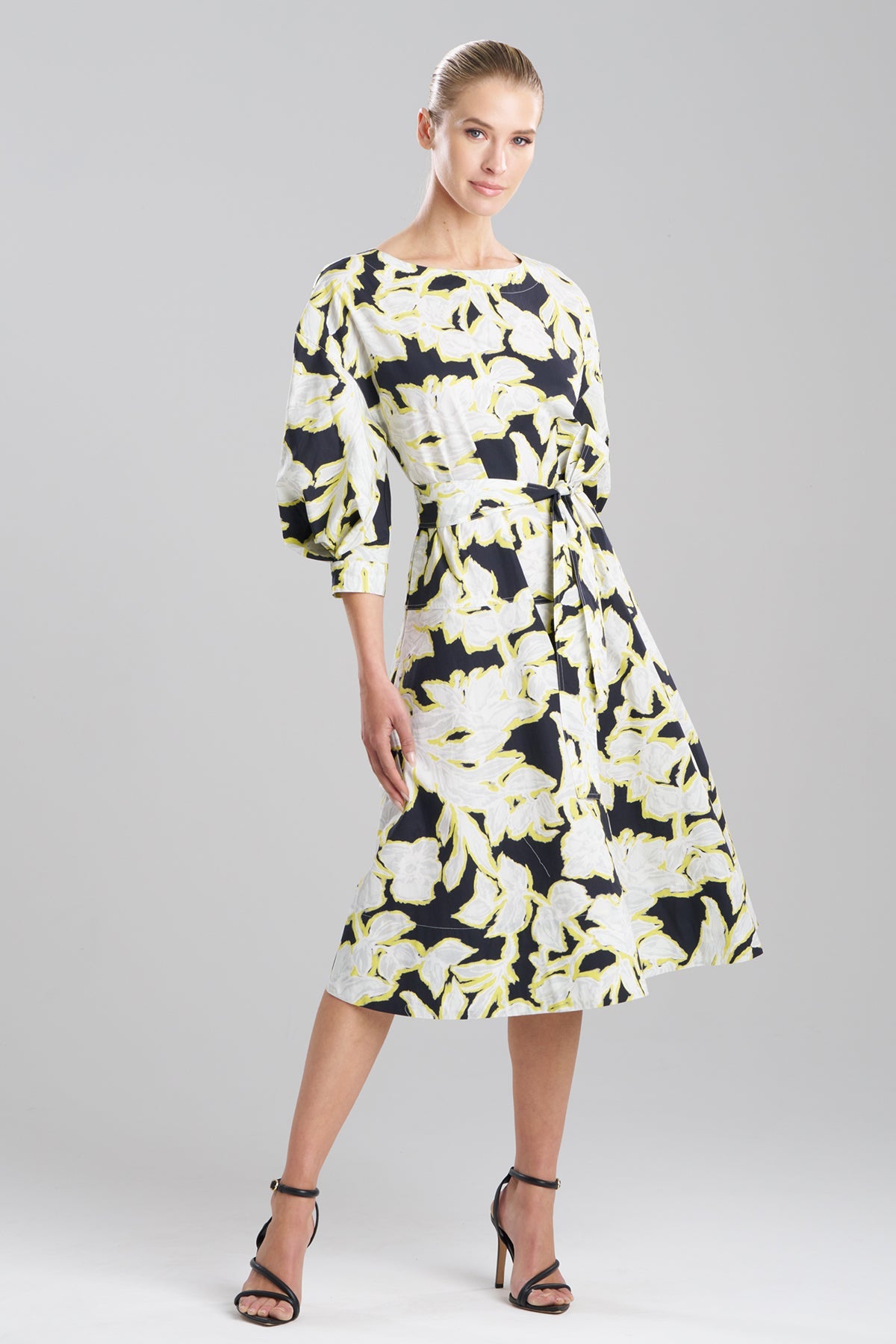 Misty Floral Cotton Boatneck Dress Black Natori