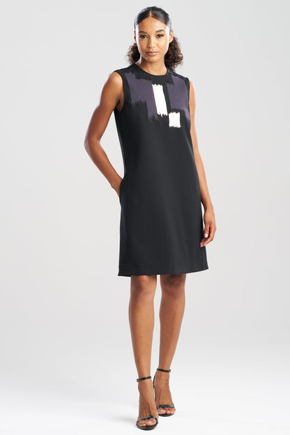 Solid Knit Crepe Embellished Shift Dress Black Natori