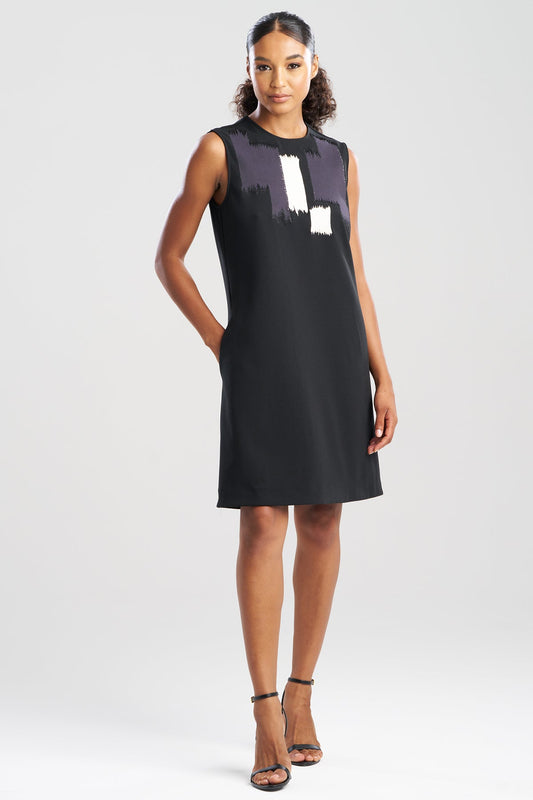 Solid Knit Crepe Embellished Shift Dress Black Natori