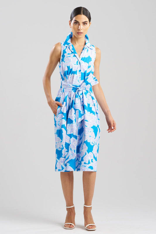 Misty Floral Cotton Halter Shirt Dress Malibu Blue Natori