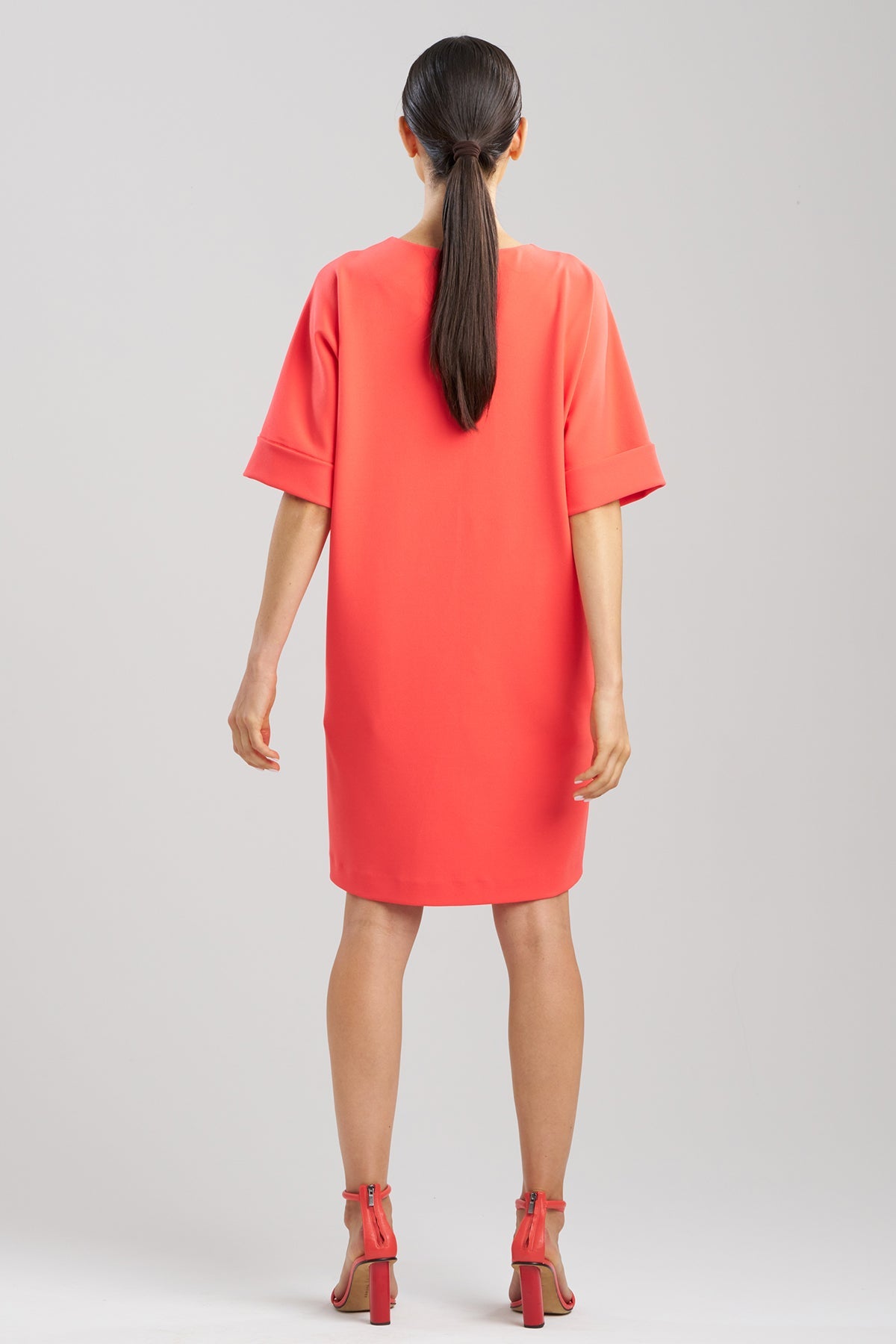 Solid Knit Crepe Embroidered Geometric T-shirt Dress Cayenne Natori