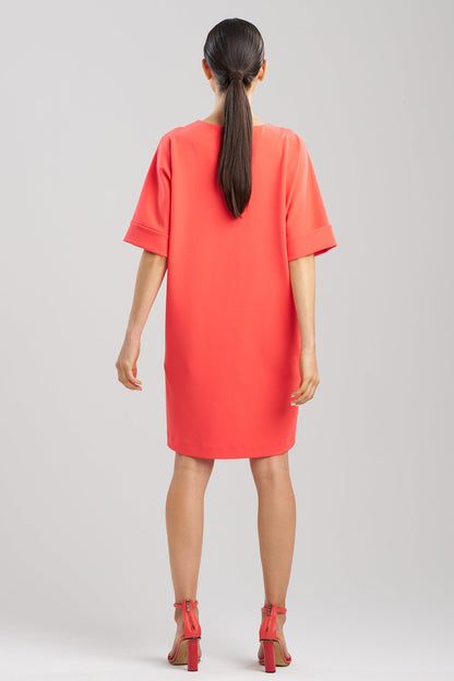 Solid Knit Crepe Embroidered Geometric T-shirt Dress Cayenne Natori