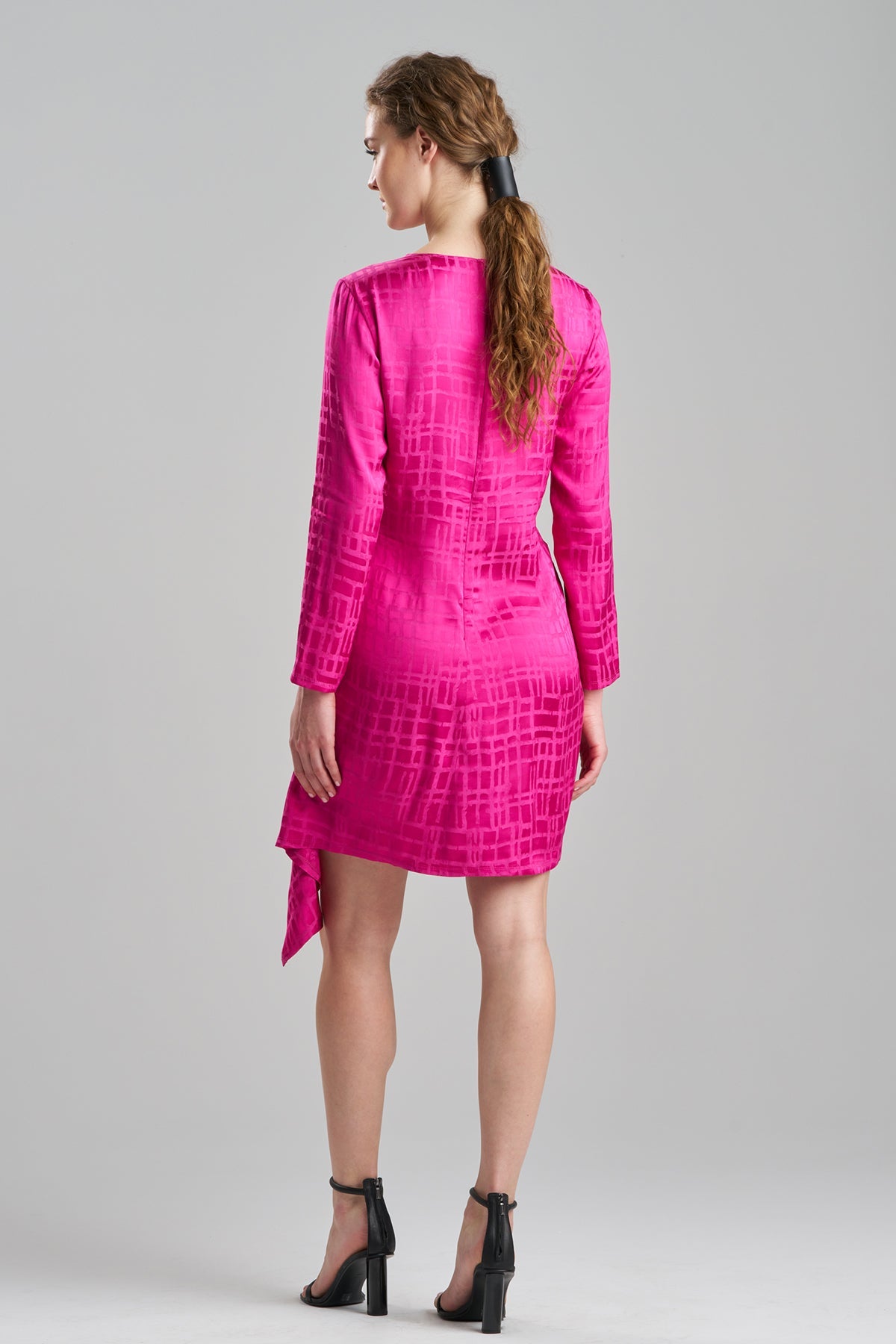 Fluid Geo Jacquard Side Draped Dress Rose Pink Natori